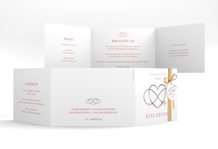 Hochzeitseinladung Infinity A6 Doppel-Klappkarte rot silber