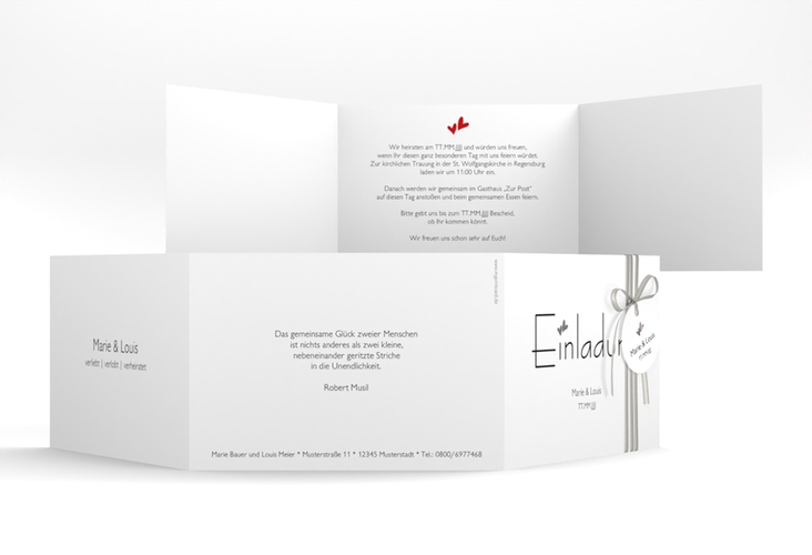 Hochzeitseinladung Twohearts A6 Doppel-Klappkarte rot silber