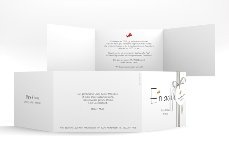 Hochzeitseinladung Twohearts A6 Doppel-Klappkarte rot gold