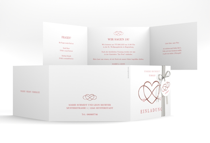 Hochzeitseinladung Infinity A6 Doppel-Klappkarte rot rosegold