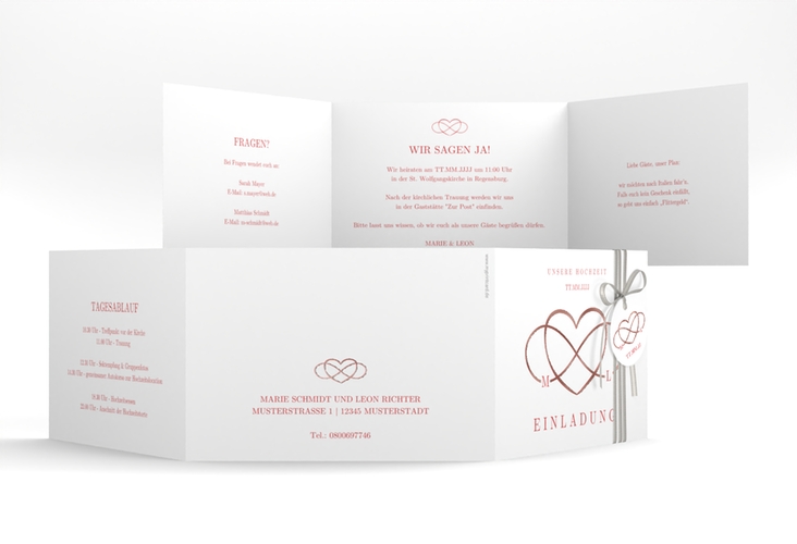 Hochzeitseinladung Infinity A6 Doppel-Klappkarte rot rosegold
