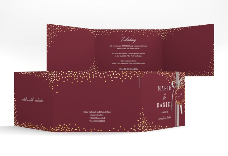 Hochzeitseinladung Glitter A6 Doppel-Klappkarte rot gold
