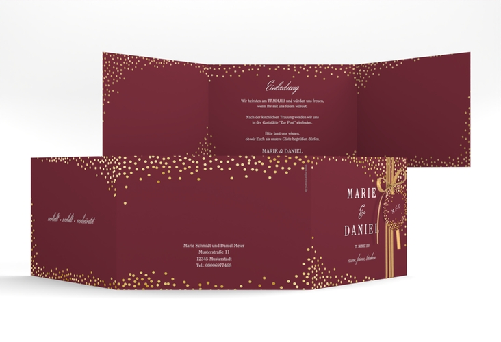 Hochzeitseinladung Glitter A6 Doppel-Klappkarte rot gold