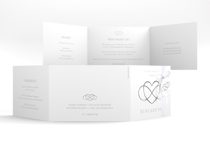 Hochzeitseinladung Infinity A6 Doppel-Klappkarte grau silber
