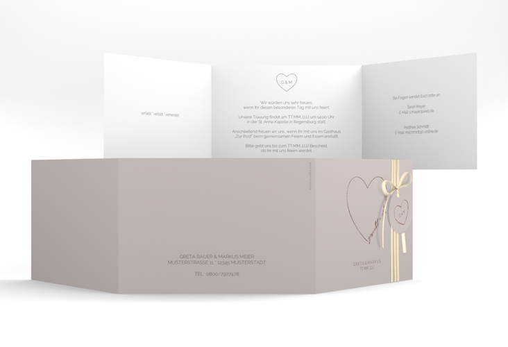 Hochzeitseinladung Lebenstraum A6 Doppel-Klappkarte grau rosegold