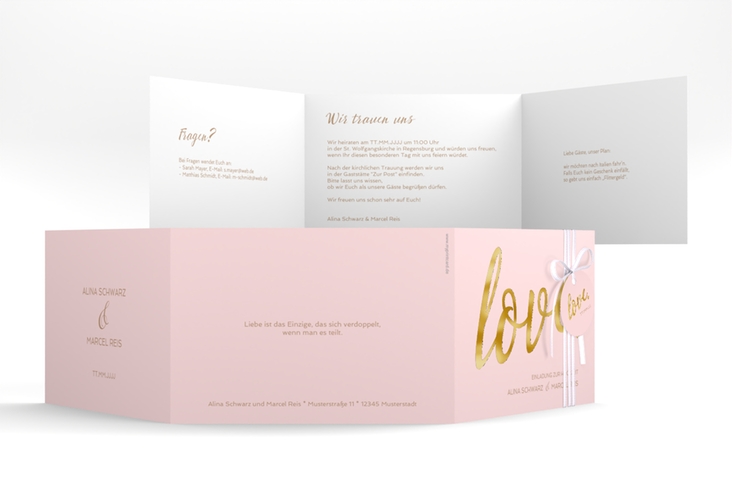 Hochzeitseinladung Glam A6 Doppel-Klappkarte rosa gold