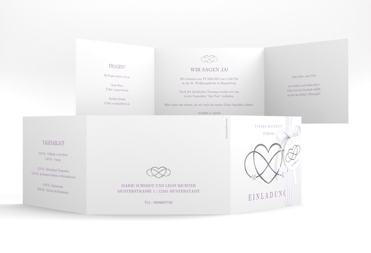 Hochzeitseinladung Infinity A6 Doppel-Klappkarte lila silber