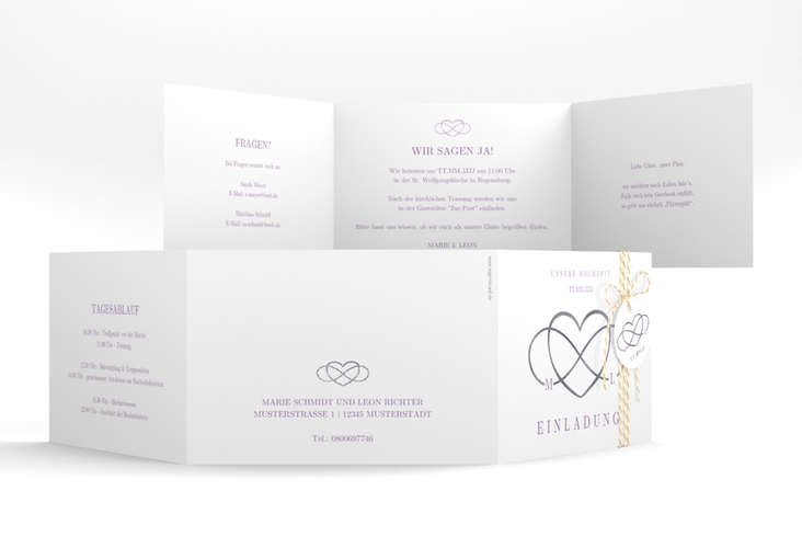 Hochzeitseinladung Infinity A6 Doppel-Klappkarte lila silber