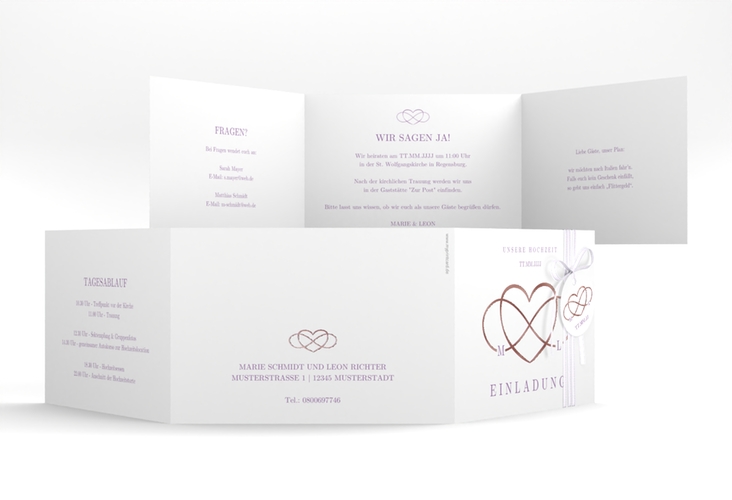 Hochzeitseinladung Infinity A6 Doppel-Klappkarte lila rosegold