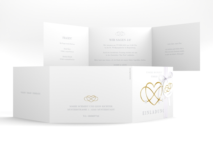 Hochzeitseinladung Infinity A6 Doppel-Klappkarte grau gold