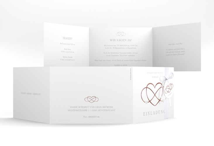 Hochzeitseinladung Infinity A6 Doppel-Klappkarte grau rosegold