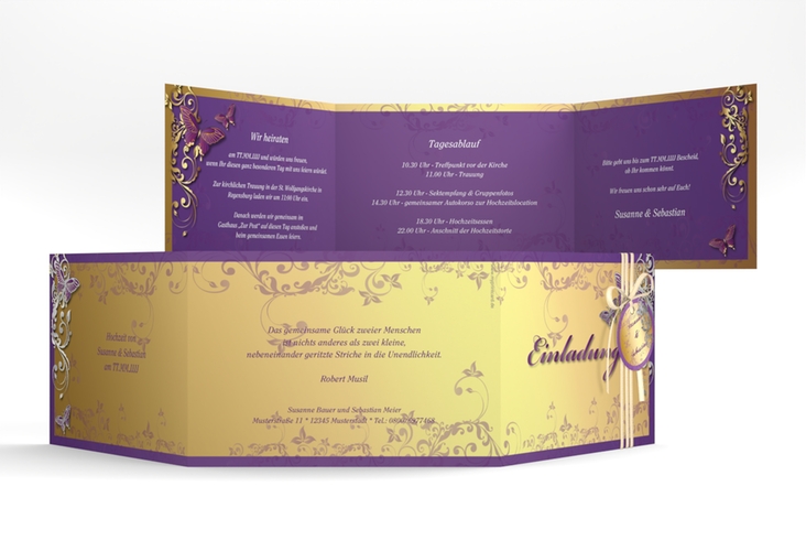 Hochzeitseinladung Toulouse A6 Doppel-Klappkarte lila silber