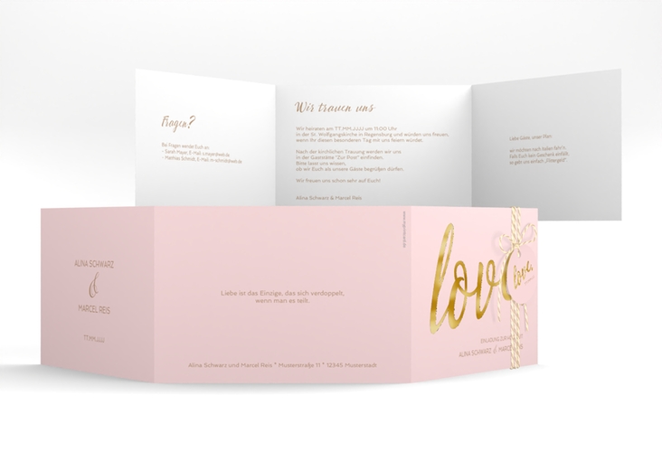 Hochzeitseinladung Glam A6 Doppel-Klappkarte rosa gold
