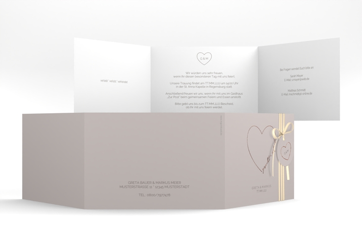 Hochzeitseinladung Lebenstraum A6 Doppel-Klappkarte grau rosegold