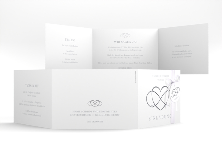 Hochzeitseinladung Infinity A6 Doppel-Klappkarte grau silber