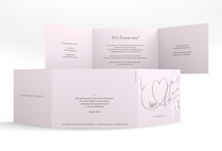 Hochzeitseinladung Dolce A6 Doppel-Klappkarte rosa silber