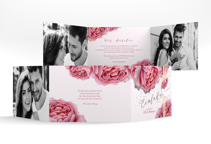 Hochzeitseinladung Cherie A6 Doppel-Klappkarte rosa silber