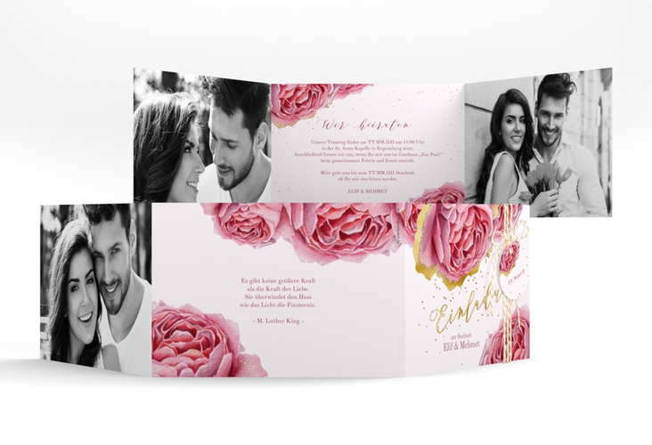 Hochzeitseinladung Cherie A6 Doppel-Klappkarte rosa gold