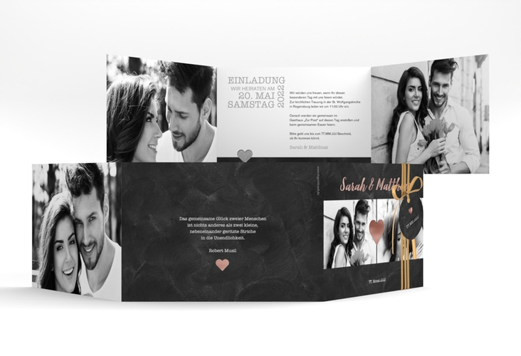 Hochzeitseinladung Sparkly A6 Doppel-Klappkarte grau rosegold