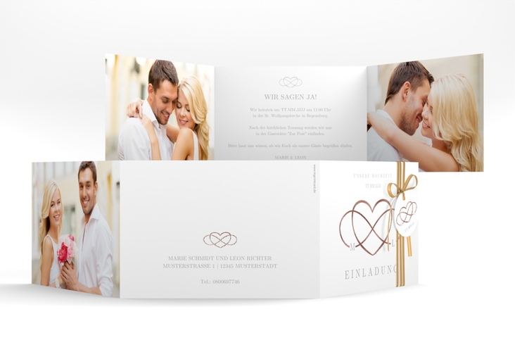Hochzeitseinladung Infinity A6 Doppel-Klappkarte grau rosegold