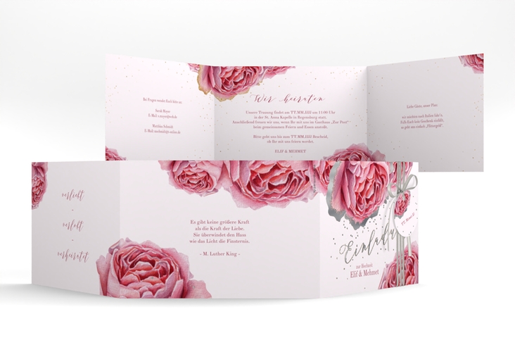 Hochzeitseinladung Cherie A6 Doppel-Klappkarte rosa silber
