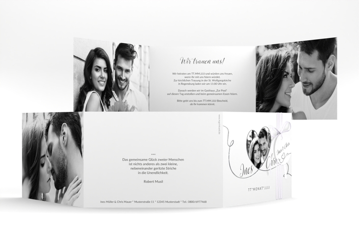Hochzeitseinladung Dolce A6 Doppel-Klappkarte weiss silber