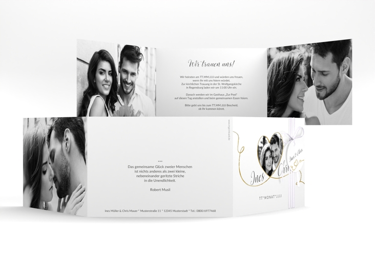 Hochzeitseinladung Dolce A6 Doppel-Klappkarte weiss gold