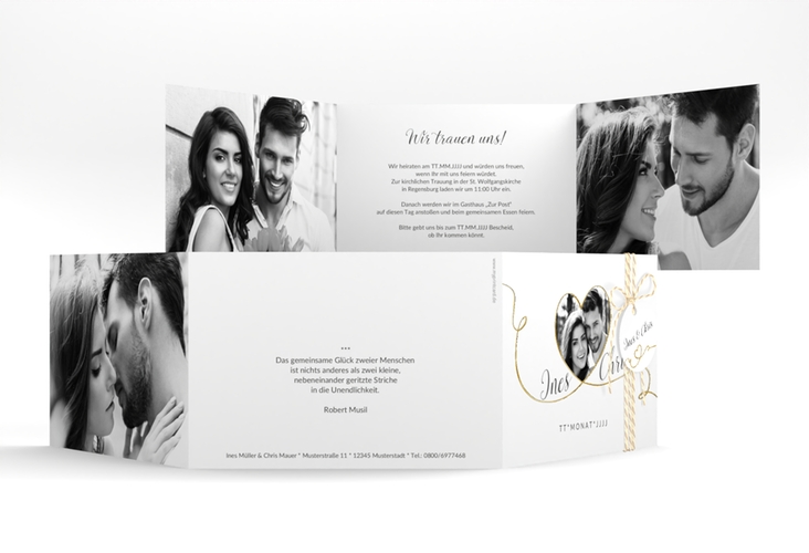 Hochzeitseinladung Dolce A6 Doppel-Klappkarte weiss gold