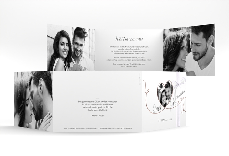 Hochzeitseinladung Dolce A6 Doppel-Klappkarte weiss rosegold