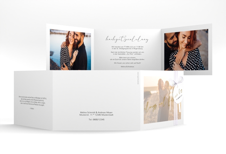 Hochzeitseinladung Lucent A6 Doppel-Klappkarte weiss gold