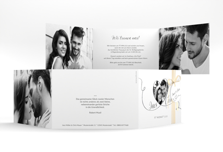 Hochzeitseinladung Dolce A6 Doppel-Klappkarte weiss silber