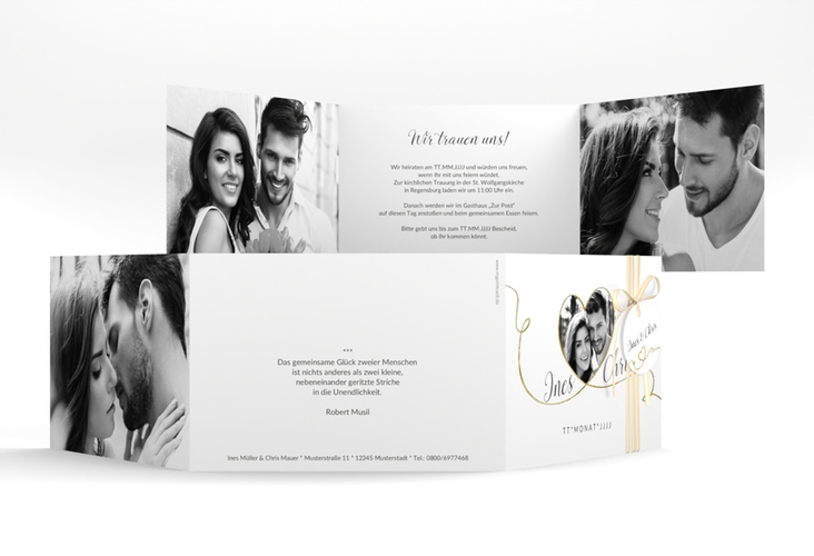 Hochzeitseinladung Dolce A6 Doppel-Klappkarte weiss gold