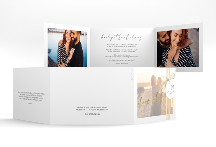 Hochzeitseinladung Lucent A6 Doppel-Klappkarte weiss gold