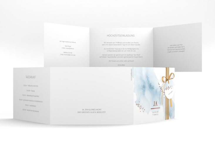 Hochzeitseinladung Pastell A6 Doppel-Klappkarte blau rosegold