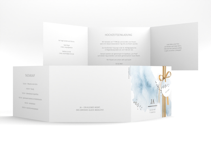Hochzeitseinladung Pastell A6 Doppel-Klappkarte blau silber