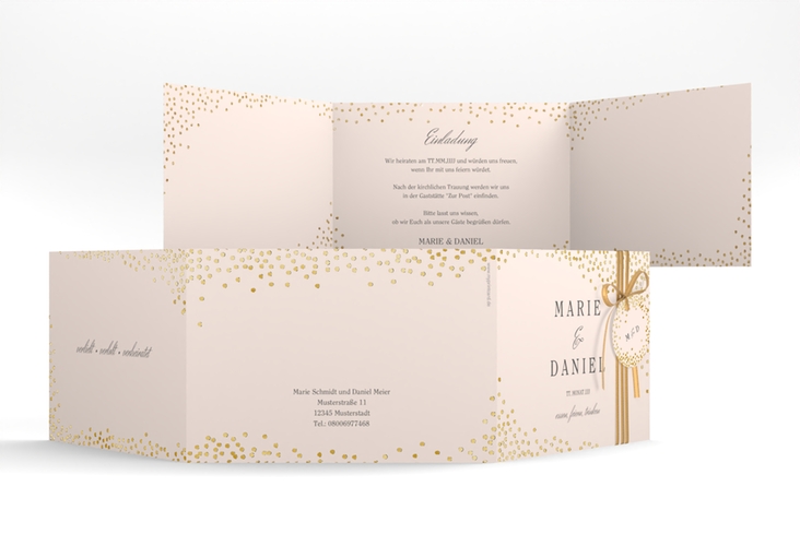 Hochzeitseinladung Glitter A6 Doppel-Klappkarte rosa gold