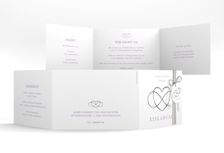 Hochzeitseinladung Infinity A6 Doppel-Klappkarte lila silber