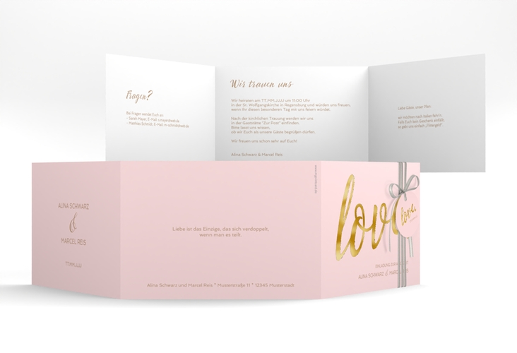 Hochzeitseinladung Glam A6 Doppel-Klappkarte rosa gold
