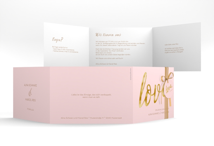 Hochzeitseinladung Glam A6 Doppel-Klappkarte rosa gold