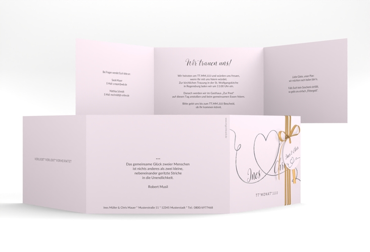 Hochzeitseinladung Dolce A6 Doppel-Klappkarte rosa silber