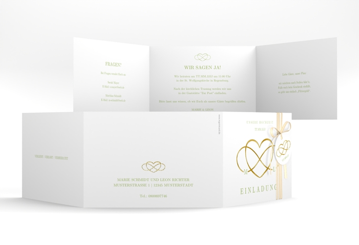 Hochzeitseinladung Infinity A6 Doppel-Klappkarte gruen gold