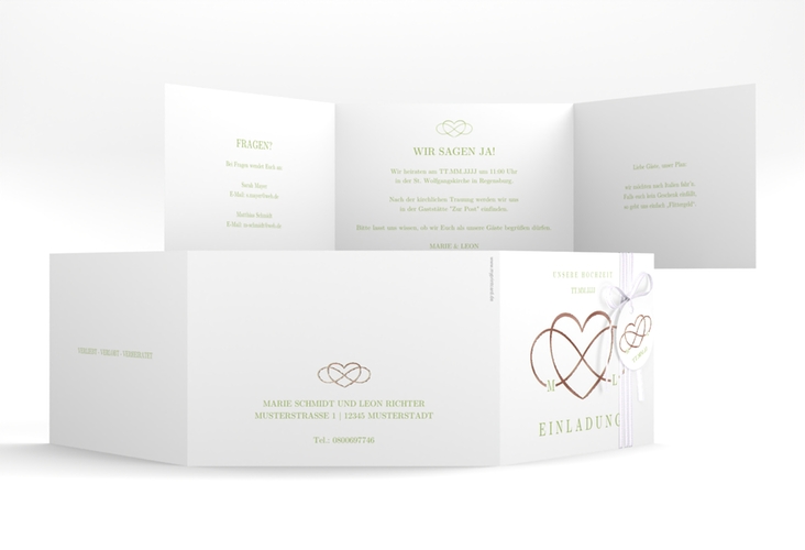 Hochzeitseinladung Infinity A6 Doppel-Klappkarte gruen rosegold