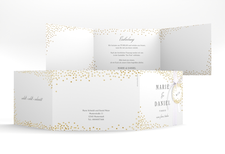 Hochzeitseinladung Glitter A6 Doppel-Klappkarte weiss gold