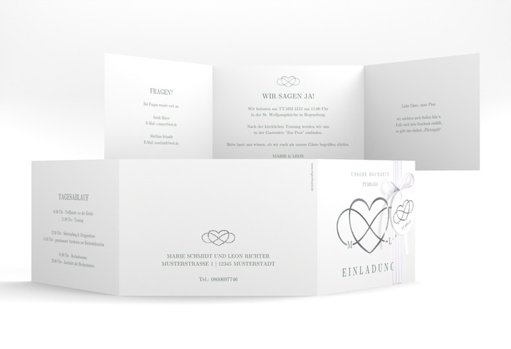 Hochzeitseinladung Infinity A6 Doppel-Klappkarte gruen silber