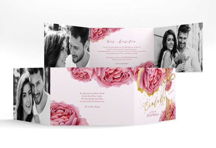 Hochzeitseinladung Cherie A6 Doppel-Klappkarte rosa gold