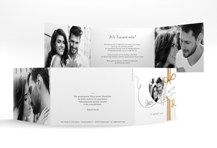 Hochzeitseinladung Dolce A6 Doppel-Klappkarte weiss silber