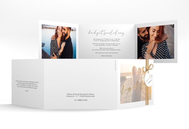 Hochzeitseinladung Lucent A6 Doppel-Klappkarte weiss gold