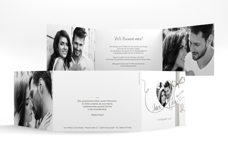 Hochzeitseinladung Dolce A6 Doppel-Klappkarte weiss silber