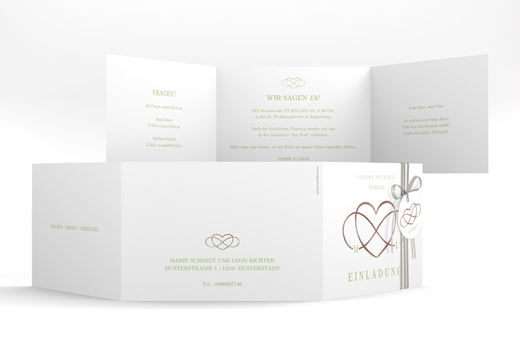 Hochzeitseinladung Infinity A6 Doppel-Klappkarte gruen rosegold