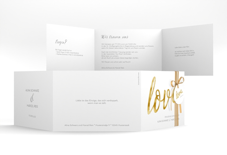 Hochzeitseinladung Glam A6 Doppel-Klappkarte weiss gold